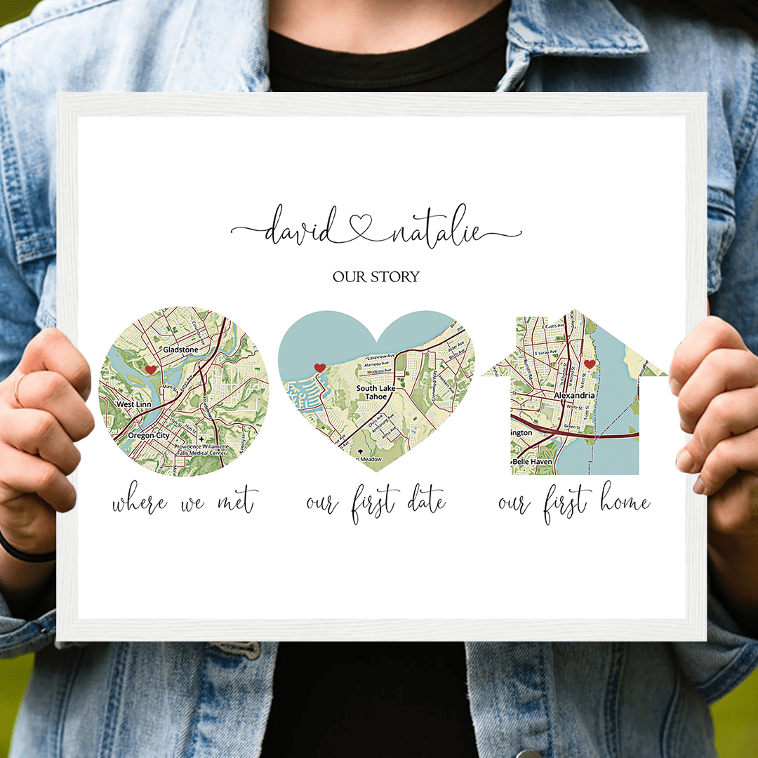 First Wedding Anniversary Gifts  Heart Map Print - Two Become One