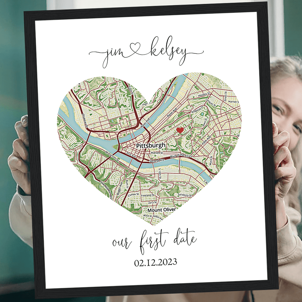 Our First Kiss - Personalized Couple Name & Date - Custom Map