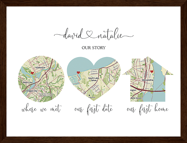 Our First Kiss - Personalized Couple Name & Date - Custom Map